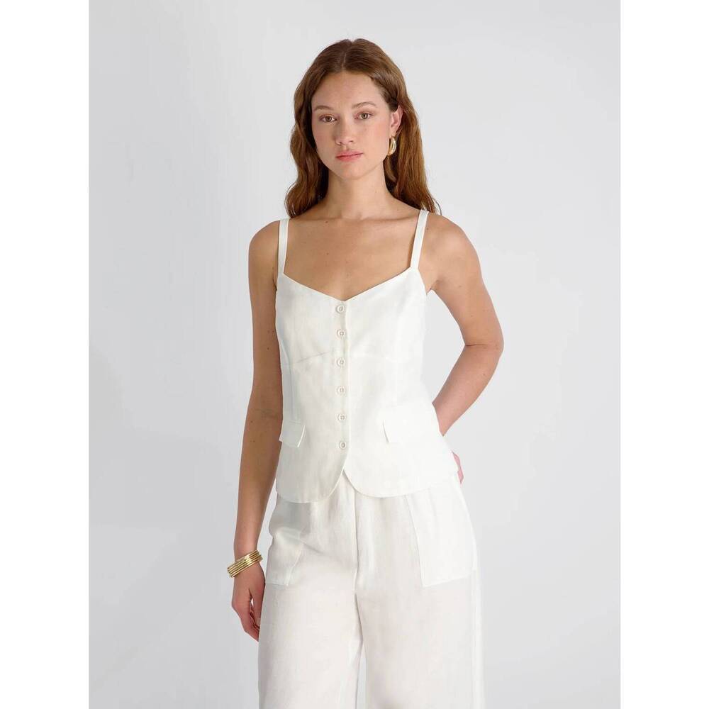 NEW FRENCH CONNECTION cooper linen tailored cami in summer white